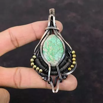 Variscite Pendant Copper Wire Wrapped Gemstone Pendant Copper Jewelry Birthstone Pendant Handmade Pendant Wire Wrap Jewelry Gift For Mother