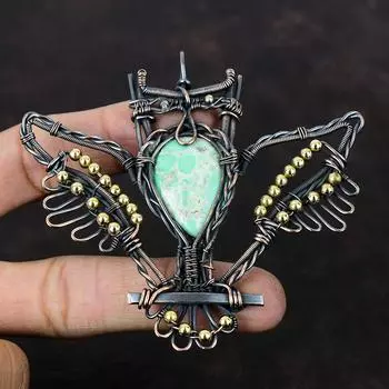 Variscite Pendant Copper Wire Wrapped Pendant Gemstone Copper Jewelry Owl Pendant Handmade Pendant Amazing Wire Wrap Jewelry Gift For Mother