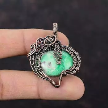 Variscite Pendant Copper Wire Wrapped Pendant Genuine Gemstone Jewelry Handmade Pendant Copper Wire Wrap Jewelry Decent Pendant Gift For Him