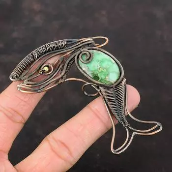 Variscite Pendant Copper Wire Wrapped Pendant Variscite Jewelry Handmade Fish Design Pendant Copper Jewelry Gemstone Pendant Gift For Mother