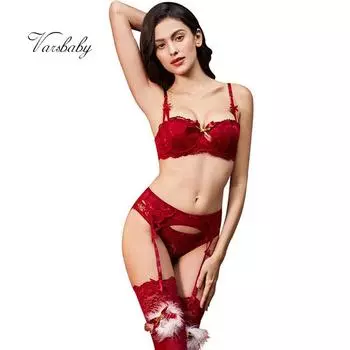 Varsbaby Комплект с бюстгальтером пуш-ап, 4 шт. Бюстгальтеры+трусики+подвязки+чулки