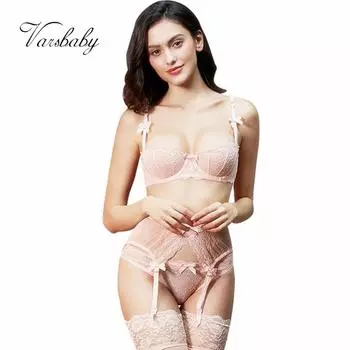 Varsbaby сексуальные прозрачные комплекты бюстгальтеров бюстгальтер + трусики + подвязки + чулки 32A белый