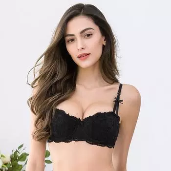 Varsbaby Сексуальный кружевной бюстгальтер с половинной чашкой Push Up Нижнее белье Тонкие хлопковые женские бюстгальтеры 32A чёрный