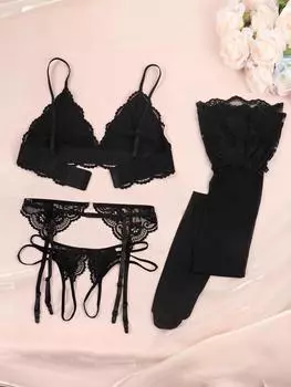 Varsbaby Женское нижнее белье с поясом для подвязок, 5 предметов, кружевное боди в стиле тедди Babydoll S