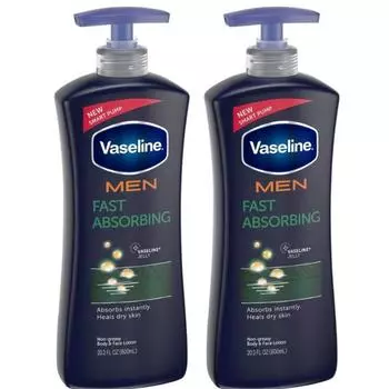 Vaseline Men 24-часовой увлажняющий лосьон для тела и лица, быстро впитывающийся, 600 мл, 2 шт.