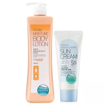Vaseline UV Shield Sun Cream SPF50+PA++++ 60ml+All Day Body Lotion 1000m
