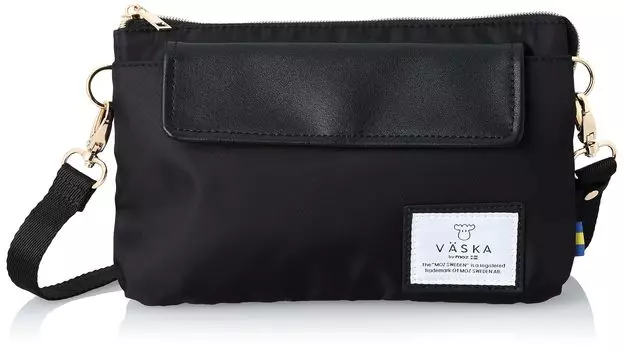 VASKA by Veska Сумка через плечо, маленькая, тонкая, легкая, нейлоновая, синтетическая кожа, карман, тонкая, узкая, черная [Mozu] женская VM-6176