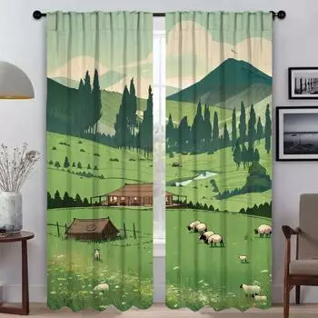 Vast Grassland Shades Modern Living Room Curtains 2 Pieces Home Interior Curtains for Camera Window Curtain Partition Kitchen W50xH70cmx2pcs-CL