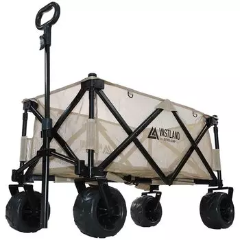 VASTLAND Outdoor Wagon Carry Wagon Wide Tire Tan Washable Mesh Fabric Height Adjustable Handle Loading Capacity 108L Load Capacity 150kg