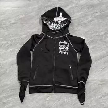 VAYLA Готическая Панк Толстовка с Леопардовым Принтом Харадзюку Ретро Приталенная Острая Девушка Многофункциональная Толстовка на Молнии Хип-Хоп Мода Спортивная Одежда M