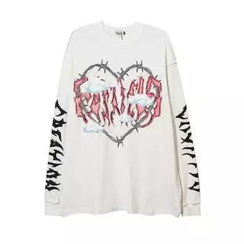 VAYLA Харадзюку Готика Женская Мужская Футболка Панк Парные Футболки Принт Сердце Уличная Одежда Хип-Хоп Стиль Свободная Футболка Гранж Графика M белый