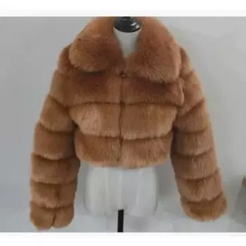 VAYLA Повседневное Белое Черное Пушистое Пальто из Искусственного Меха на Осень Зиму Женская Короткая Куртка с Длинным Рукавом Укороченная Пуховая Меховая Куртка для Женщин Верхняя Одежда S коричневый