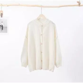 VAYLA Повседневный кардиган на одной пуговице Женский Свободный с длинным рукавом с круглым вырезом Свитера оверсайз Офисный Женский Универсальный Топ S белый