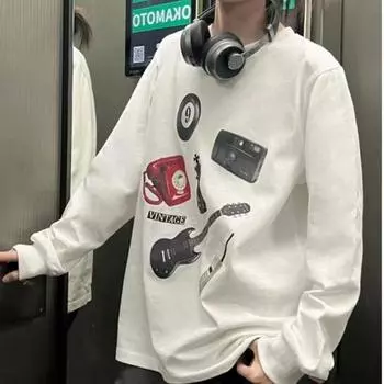 VAYLA Свободные футболки с длинным рукавом, подходящие ко всему, повседневные, женские, мужские, с забавным принтом, базовые, с круглым вырезом, поп-топы, эстетика Y2k, корейская мода, футболки Харадзюку S белый