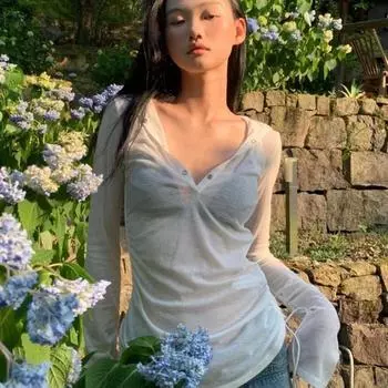 VAYLA Толстовка с капюшоном Женская одежда Длинный рукав Прозрачная Приталенная Одежда 2000-х Y2k Футболки Женская одежда Шикарные Весенние топы Корейский S белый