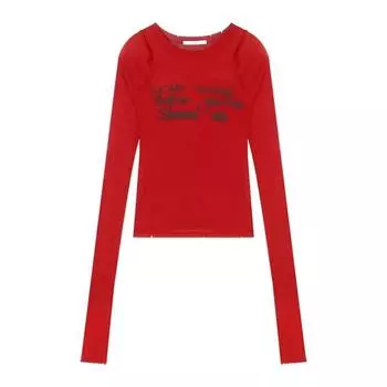 VAYLA Винтажная красная женская футболка с длинным рукавом, прозрачная футболка с принтом букв, женский корейский модный топ в стиле e-girl S красный