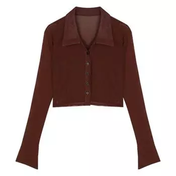 VAYLA Винтажный Уличный Стиль Кроп-Блузки Женские Однотонные Сексуальные Прозрачные Сетчатые Топы Женские С Длинным Рукавом Приталенная Рубашка S красный