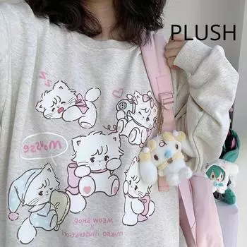 VAYLA Y2k Харадзюку Каваи Толстовка Женская Японская Мода Милая Повседневная Принт Кошки Мягкая Девушка Свободная Толстовка Преппи Стиль S