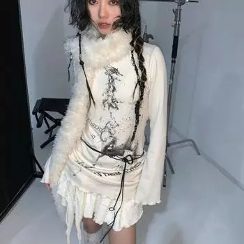 VAYLA Японский Харадзюку Винтажные Топы Fairycore Футболка Женская Эстетичная Гранж Футболка Y2k Уличная Одежда Графические Футболки Женские Camisetas S белый