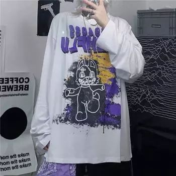 VAYLA Женская футболка с длинным рукавом для одежды для девочек Футболка Одежда Корейская мода Футболка Харадзюку Графическая Фея Черная Уличная одежда M белый