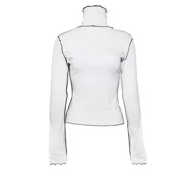 VAYLA Женская водолазка Белый топ с отстрочкой Высокоэластичная приталенная футболка Новая водолазка с длинным рукавом Модный тренд Весна Осень Укороченные топы One Size белый