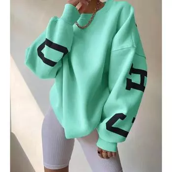 VAYLA Женские толстовки оверсайз в стиле гранж с принтом букв на спине, повседневные, утепленные, с длинным рукавом, осенняя уличная одежда S