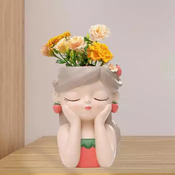 Ваза-бюст, комнатный цветочный горшок, декоративная фигурка в форме девушки-цветочницы, кашпо для офиса, балкона 17cmx11.5cmx18cm
