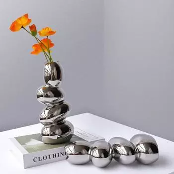 Ваза для цветов, гальваническое покрытие, зеркальная поверхность, дизайн, гостиная, рабочий стол, форма яйца, керамическая ваза, украшение, домашний декор чёрный