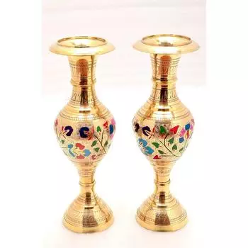 Ваза для цветов из чистой латуни, набор из двух штук (13 дюймов, Разноцветный)