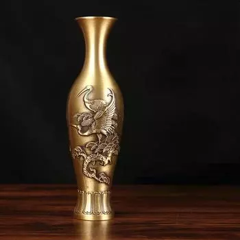 Ваза для цветов из чистой латуни, украшение, новая ваза в китайском стиле с журавлем, ваза с драконом и фениксом, высокоэстетичное украшение для рабочего стола, поделки