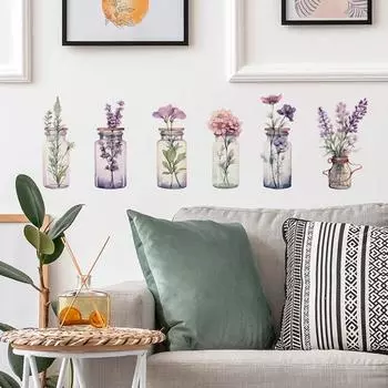 Ваза для цветов, настенная наклейка, водонепроницаемая самоклеящаяся ПВХ, современная гостиная, детская спальня, держатель для цветочных растений, банка, настенное художественное украшение, наклейка фиолетовый