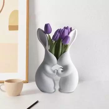 Ваза для цветов «Пасхальный кролик», смоляная двойная ваза для цветочных растений, контейнер для домашнего офиса, гостиной, стола, центральный элемент, декоративная ваза, орнамент белый