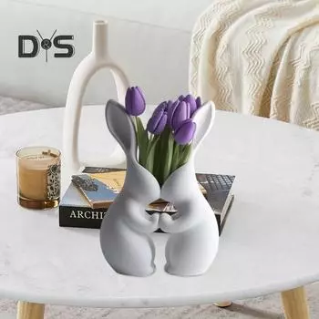 Ваза для цветов «Пасхальный кролик», смоляная двойная ваза для цветочных растений, контейнер для домашнего офиса, гостиной, стола, центральный элемент, декоративная ваза, орнамент белый