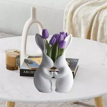 Ваза для цветов «Пасхальный кролик», смоляная двойная ваза для цветочных растений, контейнер для домашнего офиса, гостиной, стола, центральный элемент, декоративная ваза, орнамент белый
