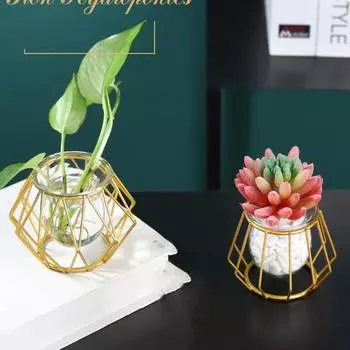 Ваза для цветов, простая стеклянная мини-привлекательная практичная декоративная ваза для растений тонкой работы для гостиной Rhombus чёрный