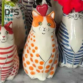 Ваза для цветов с точечным котом, украшение для рабочего стола, смола, мультяшный котенок, ваза с цветочными растениями, домашний держатель для настоящих сушеных цветов, контейнер для цветочной композиции A