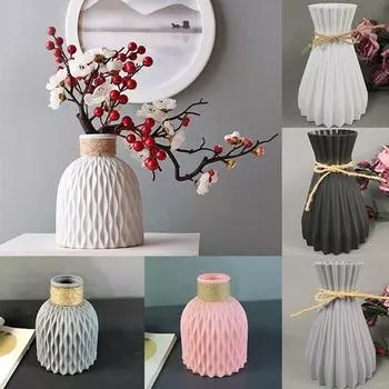 Ваза для цветов, украшение для дома, пластиковая ваза, имитация керамического цветочного горшка, цветочная корзина, композиция, скандинавское украшение, орнамент Style B серый
