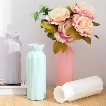 Ваза для цветов в скандинавском стиле с геометрическими линиями, круглая/овальная, с широким отверстием, имитация керамического пластикового цветочного горшка, домашний декор Round розовый