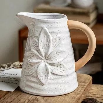 Ваза для цветов в стиле ретро с рельефом, легкая, для роскошного отеля, белая керамическая ваза для гостиной, настольная ваза для цветочной композиции, банка для хранения украшений