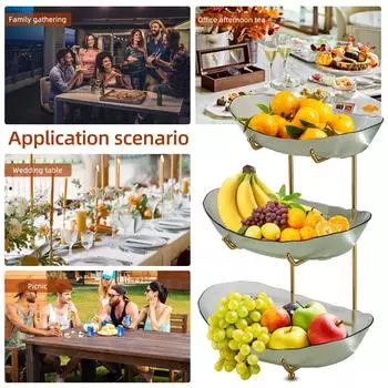 Ваза для фруктов для кухонной стойки. 3-х уровневая акриловая корзина для фруктов с сервировочными чашами и металлической подставкой. 3 Tier зелёный