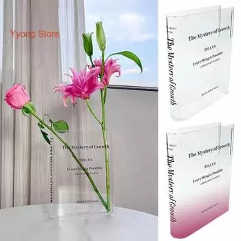 Ваза для книг, прозрачная ваза с буквенным принтом, форма книги, цветочная композиция, стиль градиента, ваза для цветов, товары для дома чистый