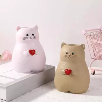 Ваза для кошек, украшение для дома и офиса, ваза для кошек в форме сердца из смолы, настольная ваза для цветов, держатель для ручек в форме кошки, подарок для любителей кошек кофейный