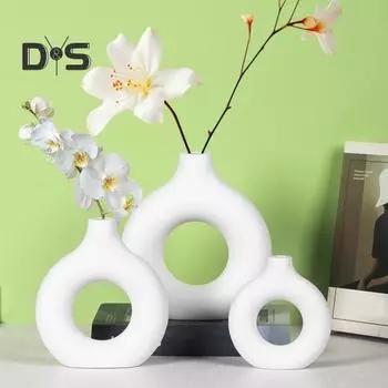 Ваза для пончиков, небьющаяся полая ваза, минималистичный стиль бохо, настольный декор, ваза для цветов, свадьба, вечеринка, офис, спальня S белый