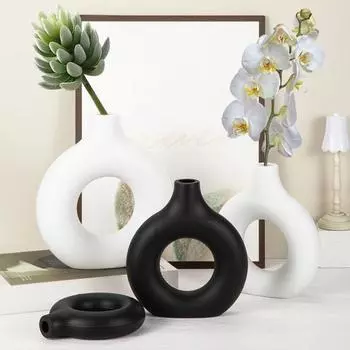 Ваза для пончиков, небьющаяся полая ваза, минималистичный стиль бохо, настольный декор, ваза для цветов, свадьба, вечеринка, офис, спальня S белый