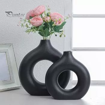 Ваза для пончиков, небьющаяся полая ваза, минималистичный стиль бохо, настольный декор, ваза для цветов, свадьба, вечеринка, офис, спальня S чёрный