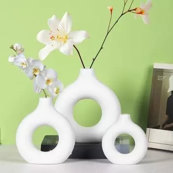 Ваза для пончиков, небьющаяся полая ваза, минималистичный стиль бохо, настольный декор, ваза для цветов, свадьба, вечеринка, офис, спальня S белый