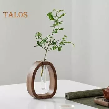 Ваза для пробирок с гидропонными растениями и деревянной подставкой, прозрачная ваза для цветов, центральный элемент стола, ваза для размножения растений, украшение для домашнего офиса Small