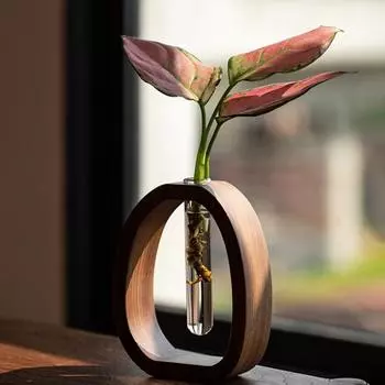 Ваза для пробирок с гидропонными растениями и деревянной подставкой, прозрачная ваза для цветов, центральный элемент стола Small