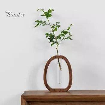 Ваза для пробирок с гидропонными растениями и деревянной подставкой, прозрачная ваза для цветов, центральный элемент стола, ваза для размножения растений, украшение для домашнего офиса Small