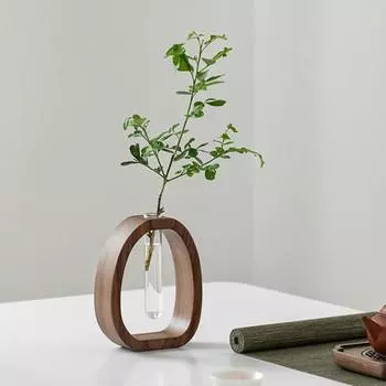 Ваза для пробирок с гидропонными растениями и деревянной подставкой, прозрачная ваза для цветов, стол Small